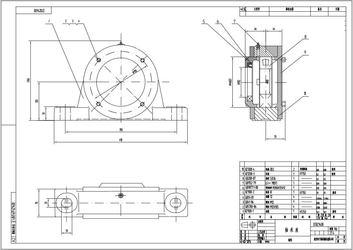 DTIIZ1408皮帶機專用軸承座通軸自由端適配軸承型號22216